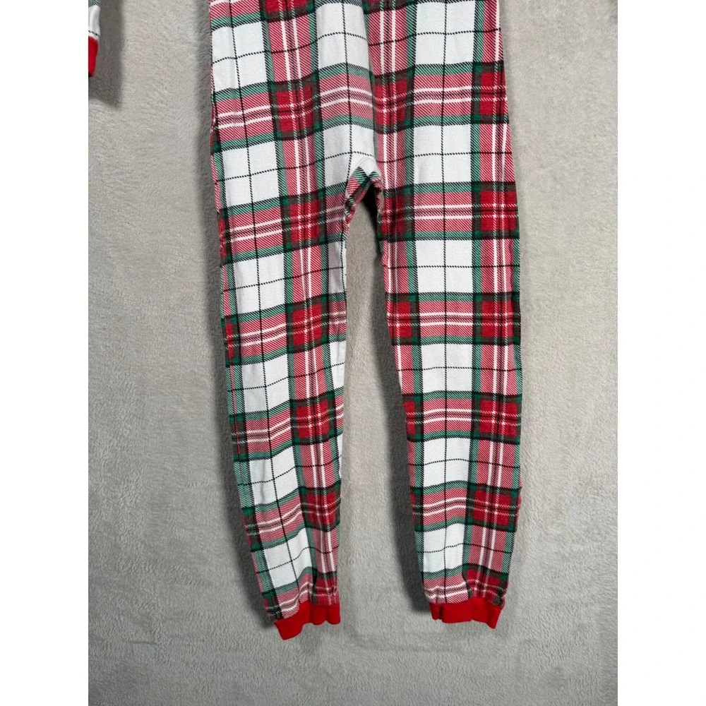 Carters Kids Red Green Plaid Cotton Zip Front Pajama Union Suit Size 10 Holiday